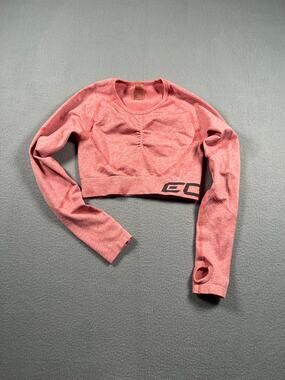 ECHT Arise Scrunch Seamless Crop Top Women's Small Pink Long Sleeve Thumbhole